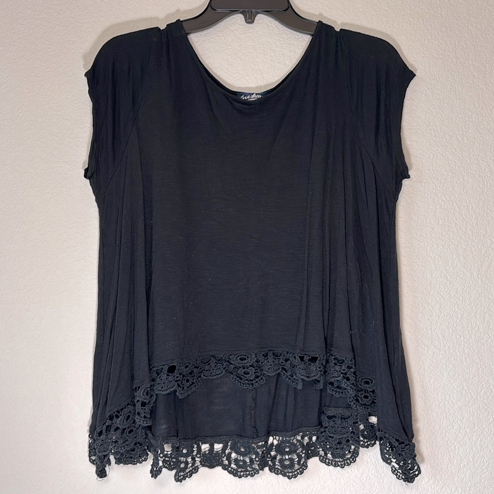 Black lace trimmed high low top
